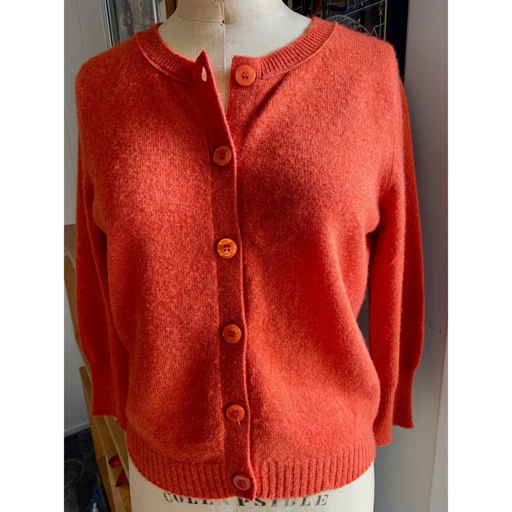 Cashmere Cache 100% Cashmere Scoop Neck Burnt Orange Cardigan Size M